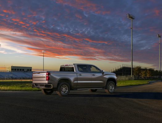 The all-new 2019 Silverado LT features chrome accents on the bumpers, front grille and mirror caps, a Chevrolet bowtie in the grille, LED reflector headlamps and signature daytime running lights. The interior features an 8-inch color touch screen and available leather seating surfaces.