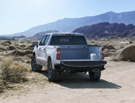 The all-new 2019 Silverado Custom Trailboss (new trim for 2019) adds off-road equipment to the Custom, including a 2-inch suspension lift and the Z71 Off-Road Package with a locking rear differential, skid plates, Rancho shocks, 18-inch wheels and Goodyear Duratrac off-road tires.