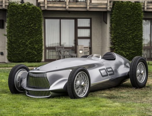 The INFINITI Prototype 9 is a celebration of Nissan Motor and INFINITI’s ingenuity, artistry and craftsmanship. It represents a reimagining of a 1940s race car with time-honored production techniques employed to realize its retro design.