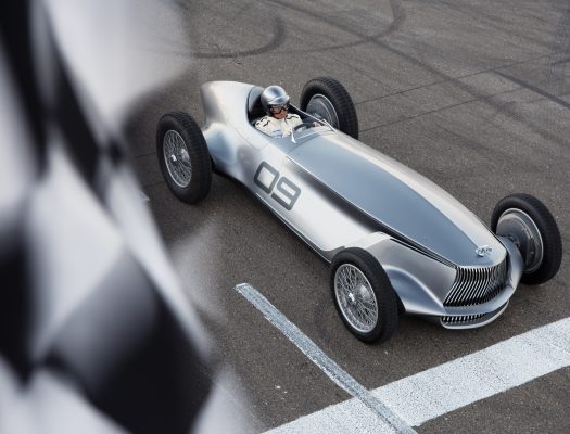 The INFINITI Prototype 9 is a celebration of Nissan Motor and INFINITI’s ingenuity, artistry and craftsmanship. It represents a reimagining of a 1940s race car with time-honored production techniques employed to realize its retro design.